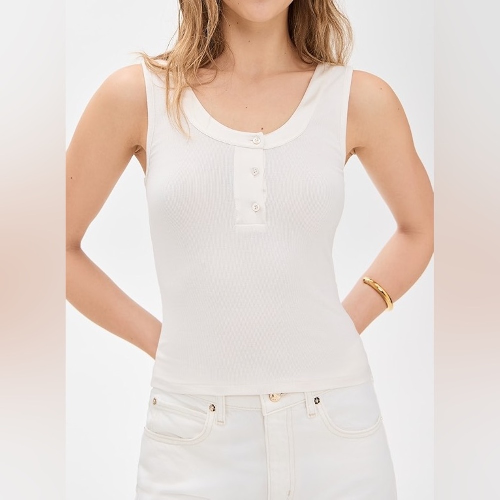 Frame Denim White Fitted Buttoned Tank Top